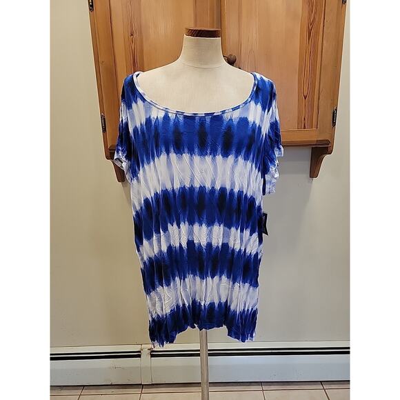 Cynthia Rowley Women's Top Blouse Short Sleeve Sz 3X Tie Dye Blue - Picture 1 of 9